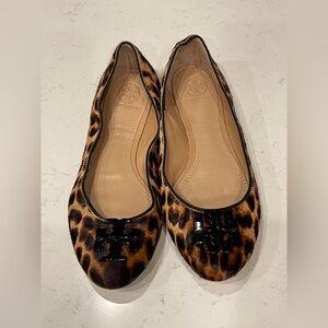 Tory Burch Leopard Print Reva Ballet Flats - Brown Sz:8.5M